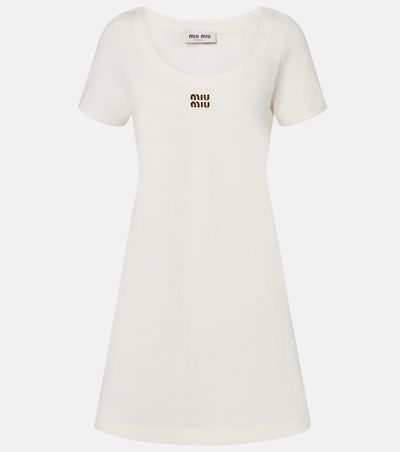 Miu Miu Miu Miu Leather-trimmed cotton jersey minidress