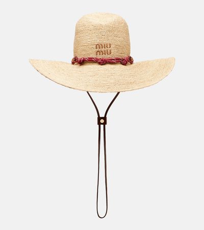 Miu Miu Miu Miu Leather-trimmed raffia sun hat
