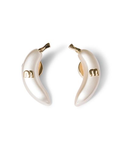 Miu Miu Miu Miu Metal Earrings, Gold/Cream