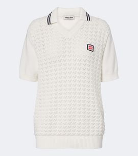 Miu Miu Miu Miu Open-knit cotton polo shirt