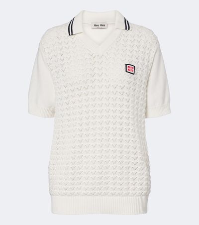 Miu Miu Miu Miu Open-knit cotton polo shirt