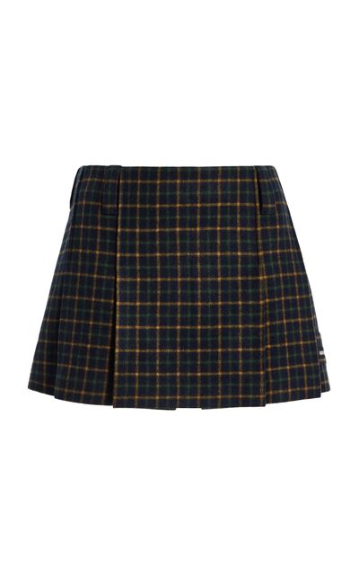 Miu Miu Miu Miu Pleated Checked Wool Mini Skirt