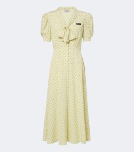 Miu Miu Miu Miu Polka-dot tie-neck silk midi dress