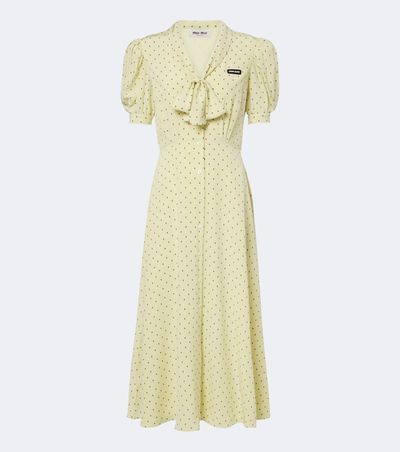 Miu Miu Miu Miu Polka-dot tie-neck silk midi dress