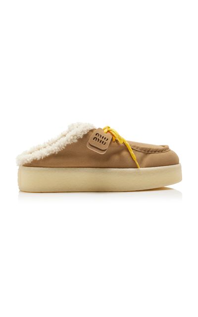 Miu Miu Miu Miu Sabot ShearlingLined Suede Mules Neutral IT 38