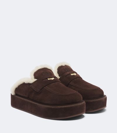 Miu Miu Miu Miu Shearling-lined suede platform mules