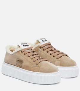 Miu Miu Miu Miu Shearling-lined suede platform sneakers