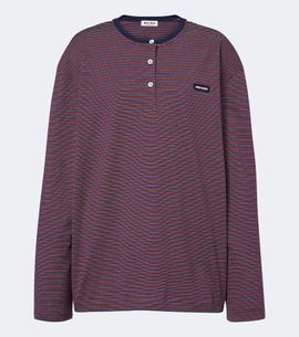 Miu Miu Miu Miu Striped cotton jersey Henley shirt