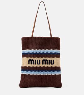 Miu Miu Miu Miu Striped raffia-effect shopper