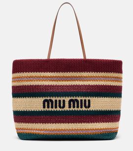 Miu Miu Miu Miu Striped woven raffia-effect tote bag