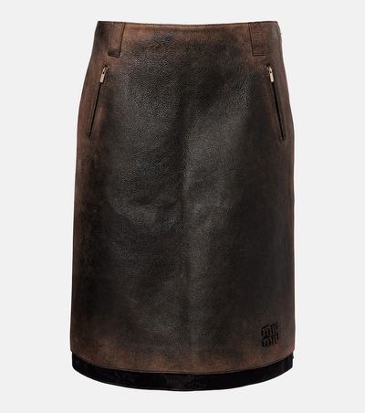 Miu Miu Miu Miu Suede-trimmed leather midi skirt