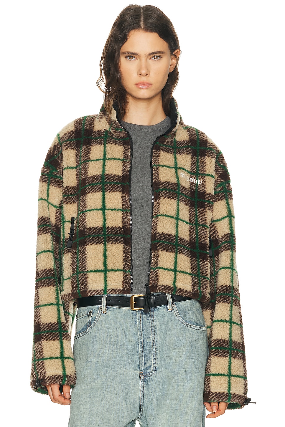 美品 MIU MIU クロップドブルゾン 2021年 チェック ジャケット L 0400026360447?wid=900