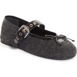Miu Miu Miu Miu Virgin Wool Flannel Mary Jane Ballet Flat