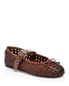 Miu Miu Miu Miu Women's Woven Leather Mary Jane Ballerina Flats