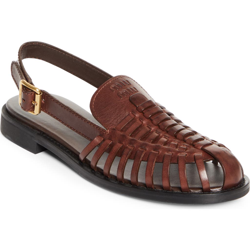 Miu Miu Miu Miu Woven Leather Slingback Sandal