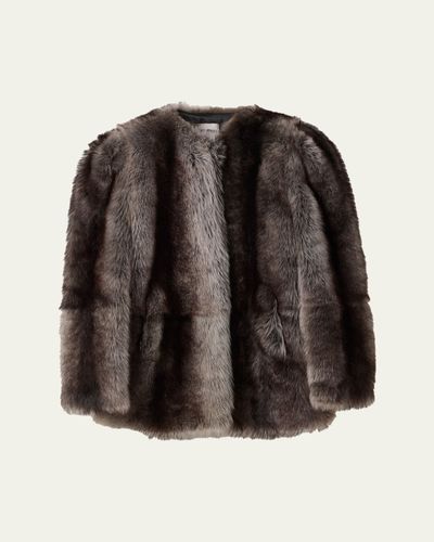 Miu Miu Puff-Sleeve Lamb-Shearling Collarless Coat