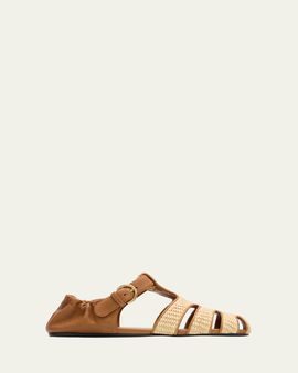 Miu Miu Raffia and Leather Fisherman Sandals