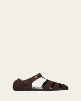 Miu Miu Ruched Suede Fisherman Sandals