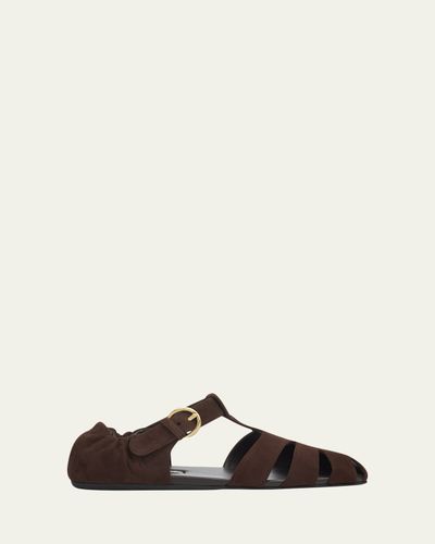 Miu Miu Ruched Suede Fisherman Sandals