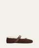 Miu Miu Shearling-Lined Suede Mary Jane Ballerina Flats - 1