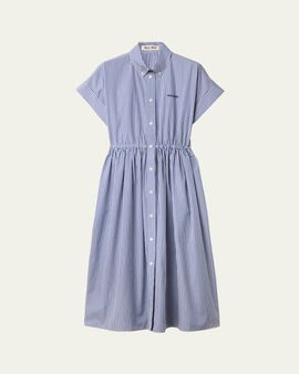 Miu Miu Short-Sleeve Striped Cotton Poplin Midi Shirtdress