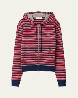 Miu Miu Striped Jersey Zip Hoodie