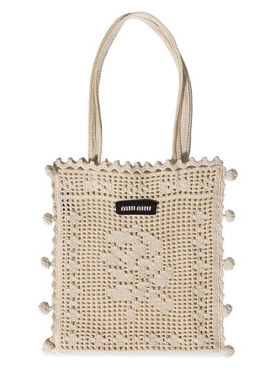 Miu Miu Women's Cotton Crochet Top Handle Bag