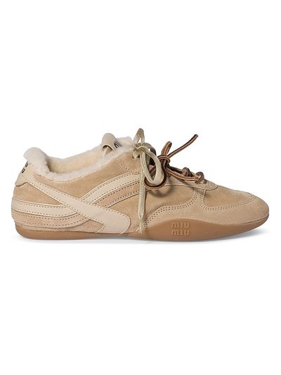 Miu Miu Women's Gymnasium Suede and Shearling Sneakers