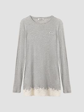 Miu Miu Women's Ribbed Jersey and Lace Dress