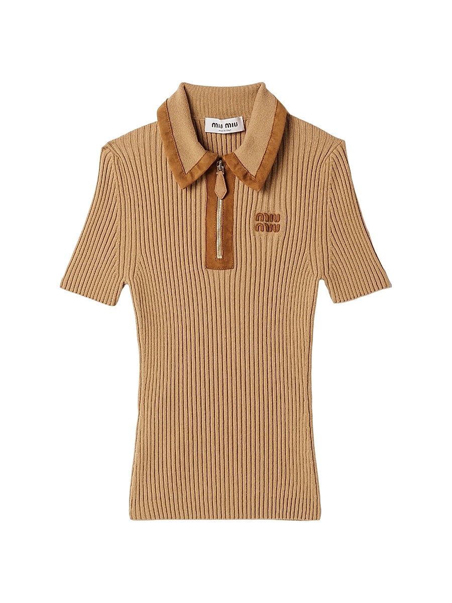 Miu Miu - Women's Ribbed Knit Cashmere Polo Sweater