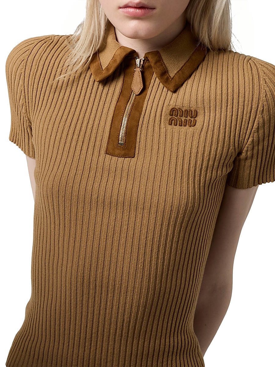 Miu Miu - Women's Ribbed Knit Cashmere Polo Sweater