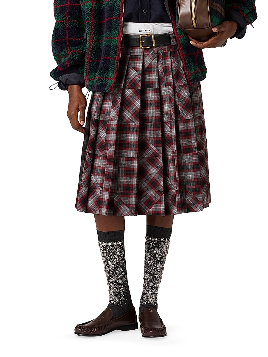 Miu Miu - Women's Tartan Patchwork Midi Skirt