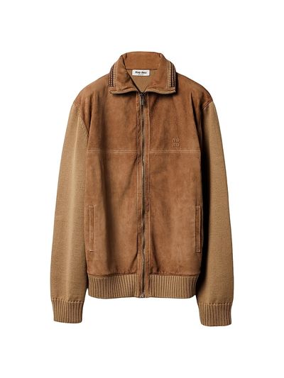 Miu Miu Women's Wool and Leather Zipper Cardigan