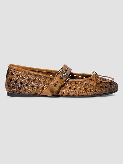 Miu Miu Women's Woven Leather Ballerinas with Strap and Buckle