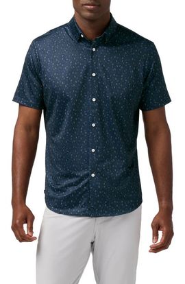 Mizzen+Main Mizzen+Main Halyard Trim Fit Navy Scattered Dash Short Sleeve Performance Button-Up Shirt