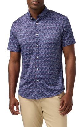 Mizzen+Main Mizzen+Main Halyard Trim Fit Navy Variegated Leaf Short Sleeve Performance Button-Up Shirt