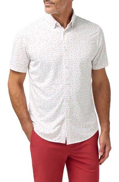 Mizzen+Main Mizzen+Main Halyard Trim Fit Red Scattered Dash Short Sleeve Performance Button-Up Shirt