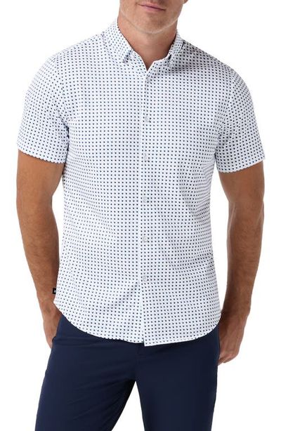 Mizzen+Main Mizzen+Main Halyard Trim Fit Square Print Short Sleeve Performance Button-Up Shirt