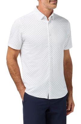 Mizzen+Main Mizzen+Main Halyard Trim Fit White Tossed Triangle Short Sleeve Performance Button-Up Shirt 