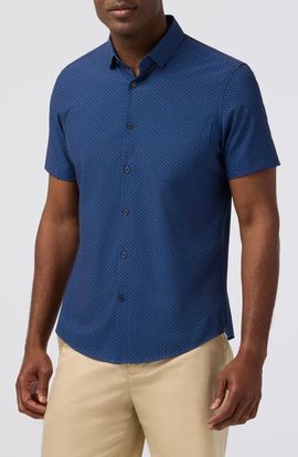 Mizzen+Main Mizzen+Main Leeward Trim Fit Midnight Navy Micro Gem Short Sleeve Button-Up Shirt 
