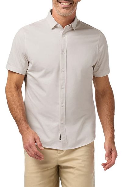 Mizzen+Main Mizzen+Main Newport Solid Tan Short Sleeve Knit Cotton Blend Button-Up Shirt