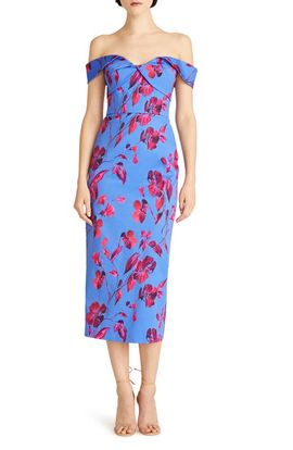ML Monique Lhuillier ML Monique Lhuillier Olivia Floral Off the Shoulder Faille Midi Dress