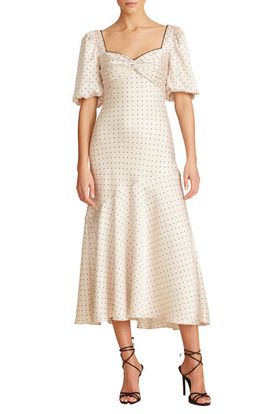 ML Monique Lhuillier ML Monique Lhuillier Polka Dot Satin Midi Dress