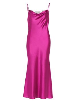 ML Monique Lhuillier Women's Antione Crystal Satin Cowlneck Midi-Dress