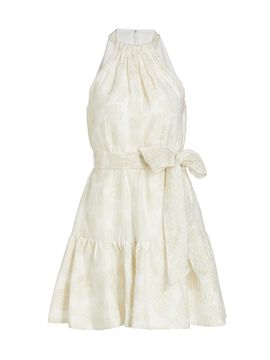ML Monique Lhuillier Women's Metallic Jacquard Halter Minidress