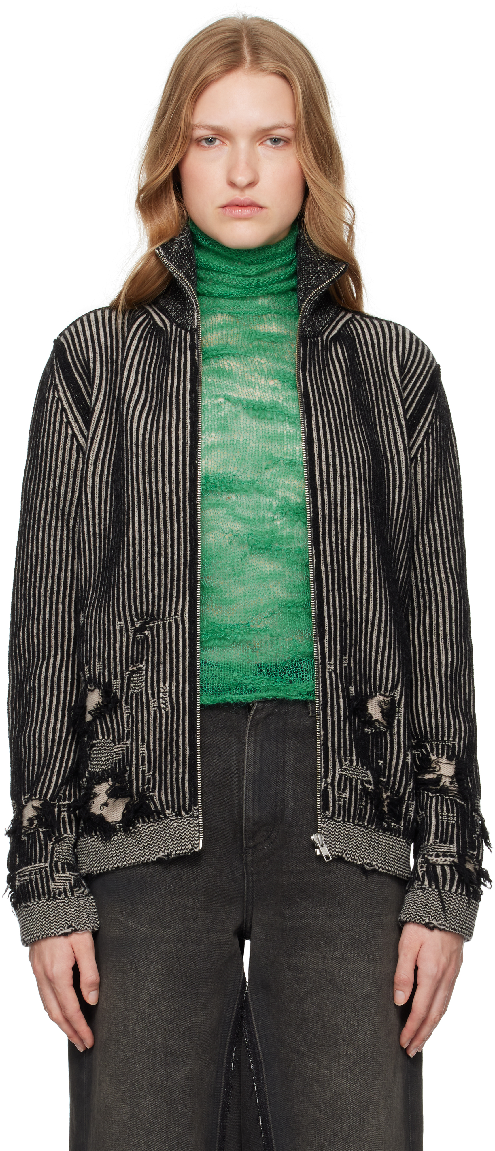 お値下げ中 MM6 マルジェラカーディガンMM6 Maison Margiela MM6 Maison Margiela Ribbed Cotton zip-up Cardigan | Black | FARFETCH