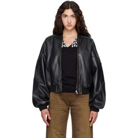 MM6 Maison Margiela MM6 Maison Margiela Black Rib-Knit Trim Faux-Leather Bomber Jacket