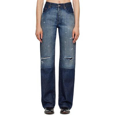 MM6 Maison Margiela MM6 Maison Margiela Blue Distressed Panel Denim Jeans