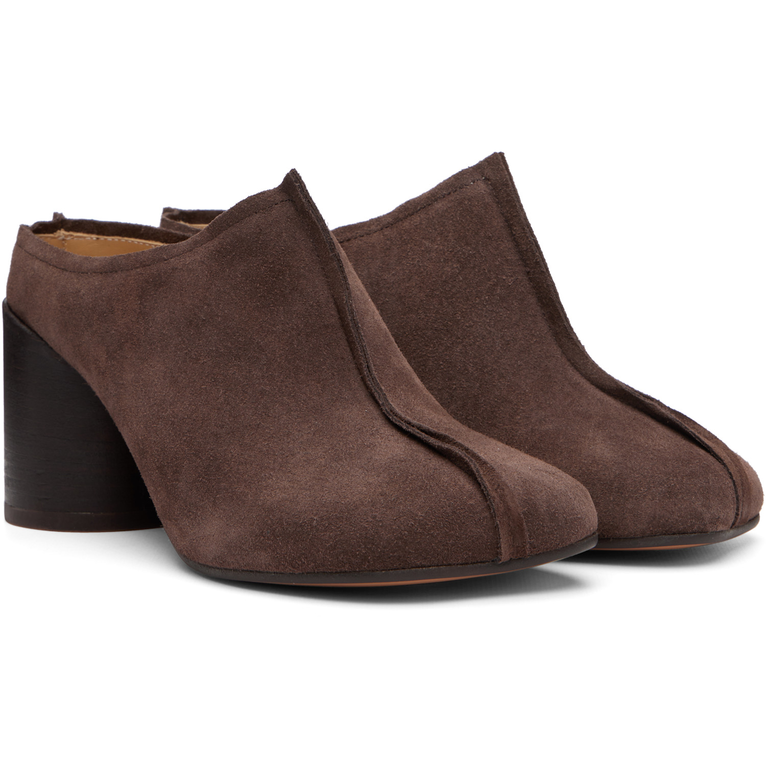 MM6 Maison Margiela - Brown Suede Anatomic Stitch Toe Mule Heels