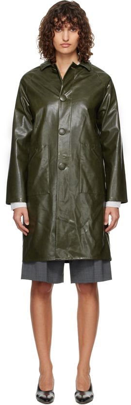 MM6 Maison Margiela MM6 Maison Margiela Khaki Raglan Faux-Leather Coat